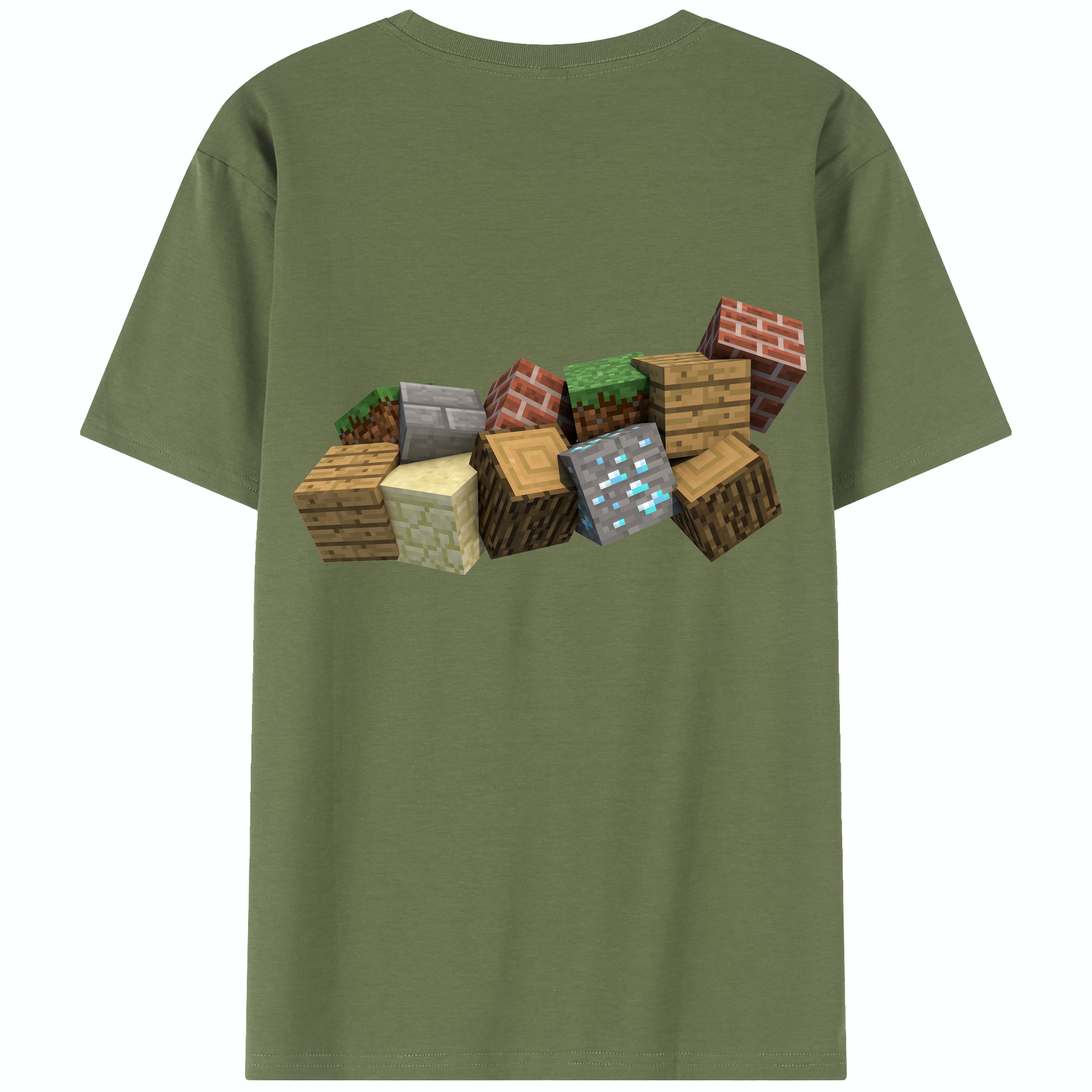 （画像用） マインクラフト ブロックの世界 Minecraft MC Block world 綿100％半袖Tシャツ（背面プリント）